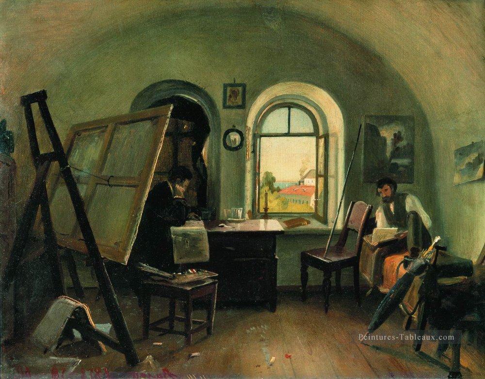 Ivan Ivanovitch et un guinet dans le studio sur l’île de valaam Peintures à l'huile